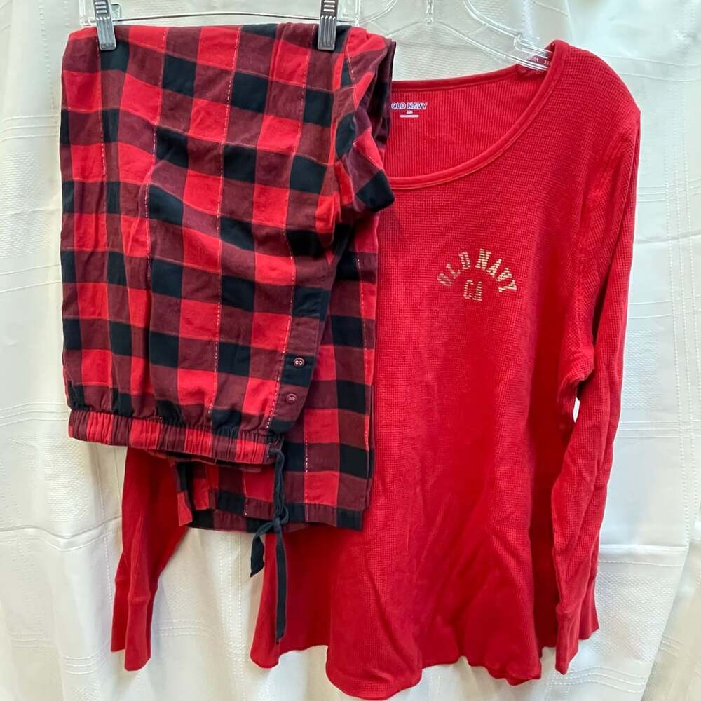 Old Navy Women's Red Buffalo Plaid Thermal Pajama Set XXL